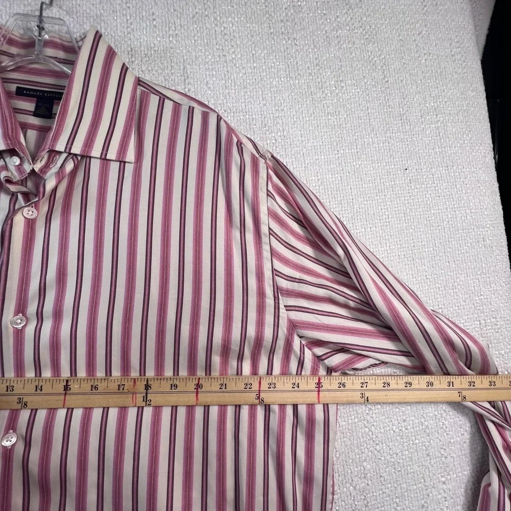 Banana Republic Men's‎ XL 17-17.5 Pink Burgundy Stripe Dress Shirt